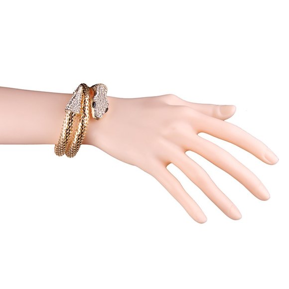 Gold Snake Coil Wrap Around Rhinestone Bracelet - Picture 2 of 8